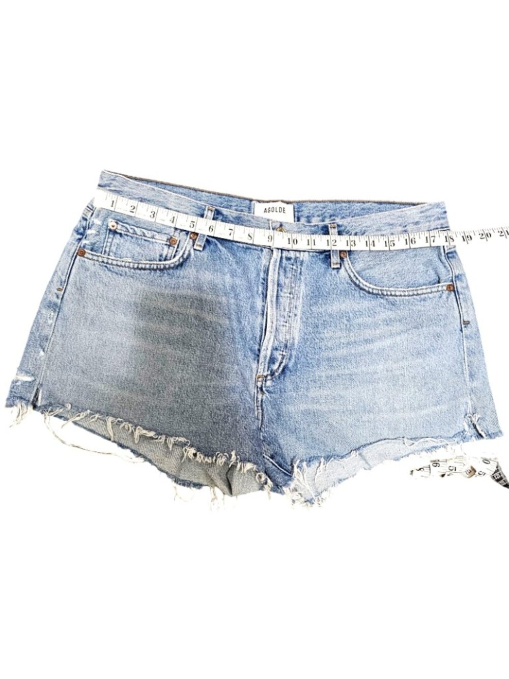 Agolde Women's Distressed High-Waist Denim Shorts With Frayed Hem Button Fly And - Picture 15 of 15